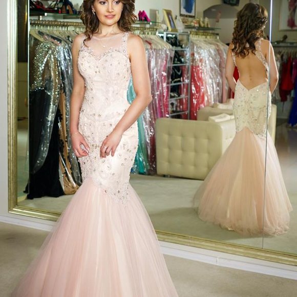 Sherri Hill evening gown 50290 blush mermaid, open back NWT - Picture 4 of 5